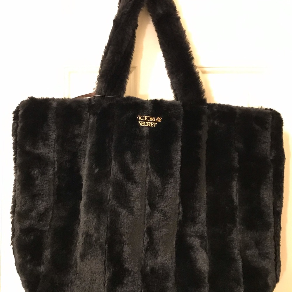 Victoria’s  Secret Large Black faux fur Shoulder Bag